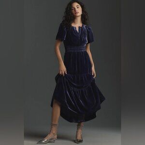 Anthropologie The Somerset Velvet Maxi Dress Dark Blue
